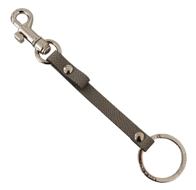 Shop Dolce & Gabbana Gray Textured Leather Silver Metal Hook Keychain