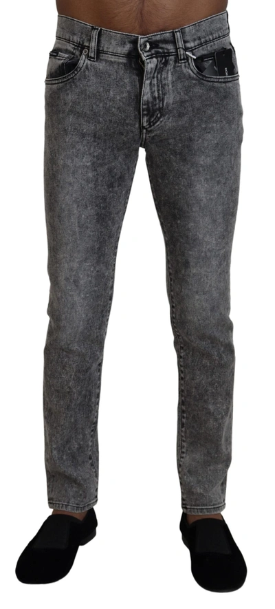 Shop Dolce & Gabbana Gray Washed Cotton Low Waist Denim Jeans