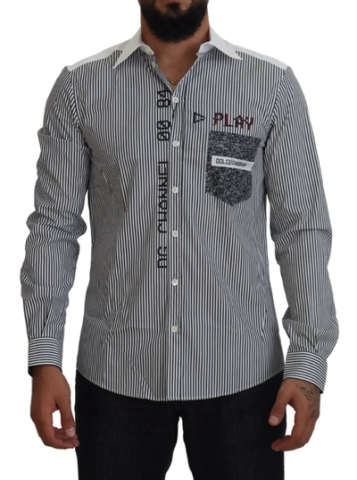Shop Dolce & Gabbana Gray White Striped Slim Fit Shirt