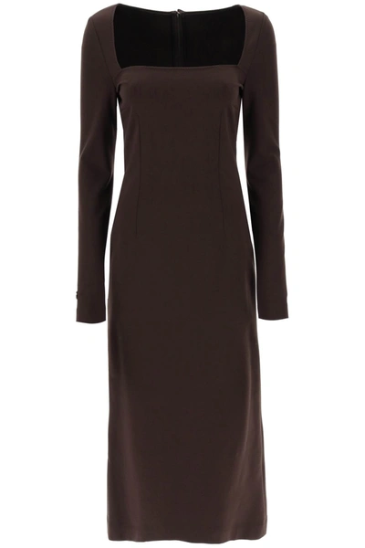 Shop Dolce & Gabbana Jersey Sheath Dress In Brown