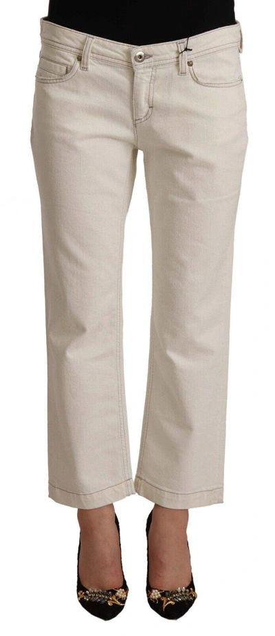 Shop Dolce & Gabbana Off White Cotton Flared Cropped Denim Jeans