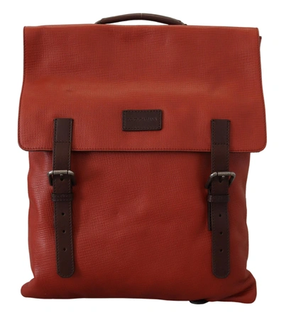 Shop Dolce & Gabbana Orange Leather Logo Plaque Men Backpack Bag