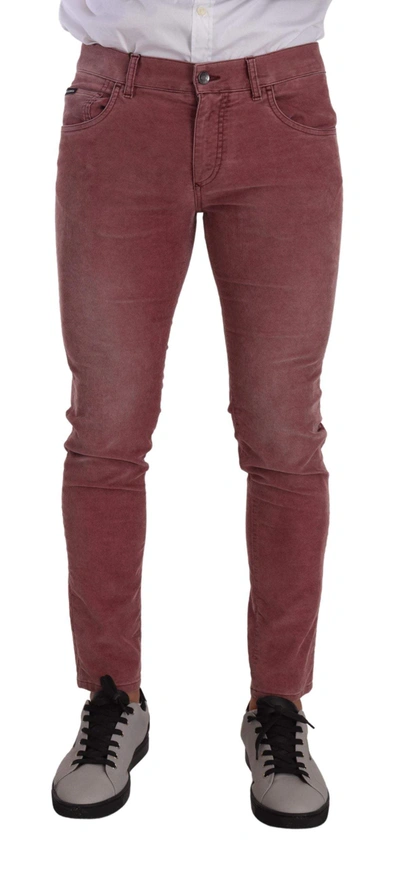 Shop Dolce & Gabbana Pink Corduroy Cotton Skinny  Denim Jeans