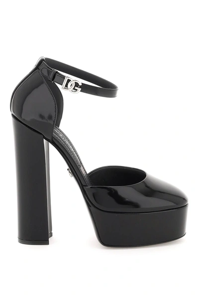 Shop Dolce & Gabbana Polished Leather Platform Pumps In Black