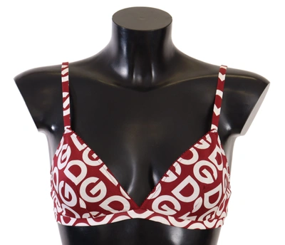 Shop Dolce & Gabbana Red White Dg Print Non Wire Cotton Bra Underwear