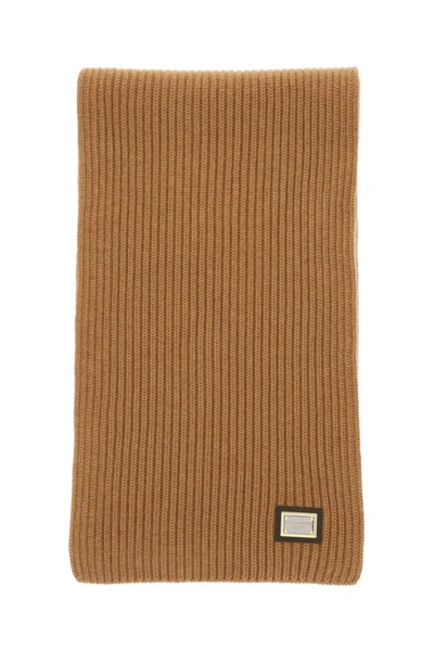 Shop Dolce & Gabbana Ribbed Cashmere Scarf In Brown