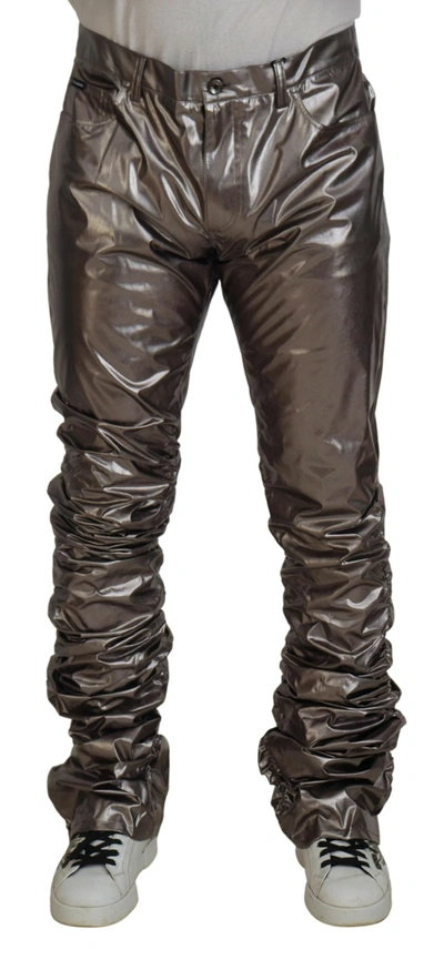 Shop Dolce & Gabbana Silver Metallic Nylon Stretch Pants