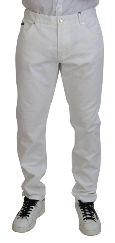 Shop Dolce & Gabbana White Cotton Comfort Fit Denim Jeans In Brown