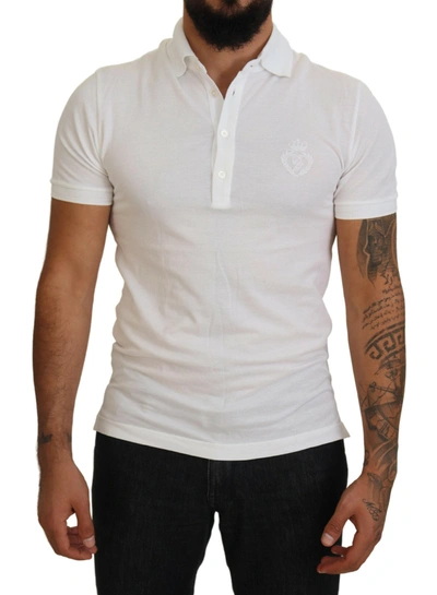 Shop Dolce & Gabbana White Cotton Logo Short Sleeve Polo T-shirt