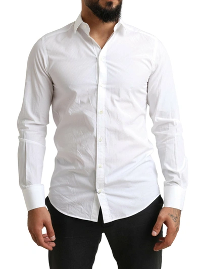 Dolce & Gabbana White Gold Cotton Long Sleeves Men Formal Shirt In White