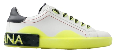 Shop Dolce & Gabbana White Yellow Portofino Leather Sneakers Shoes