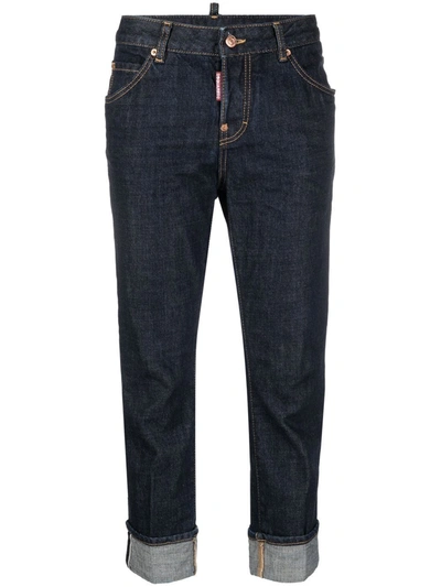 Shop Dsquared2 5 Pockets Cropped Denim Jeans In Blue