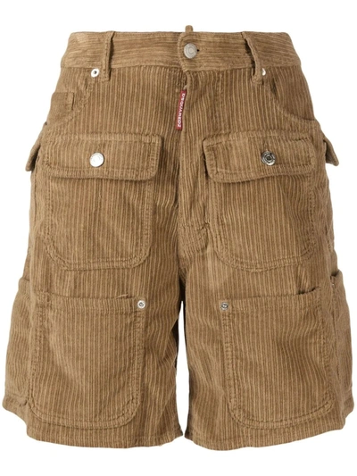 Shop Dsquared2 Multi-pocket Corduroy Knee-length Shorts In Brown