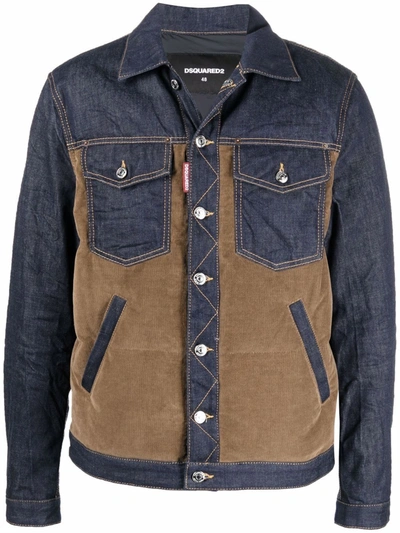 Shop Dsquared2 Panelled Denim Corduroy Jacket In Brown