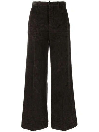 Shop Dsquared2 Wide-leg Corduroy Trousers In Black