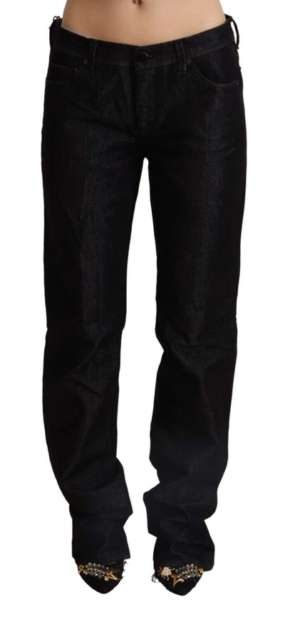 Shop Ermanno Scervino Black Low Waist Cotton Denim Straight Jeans