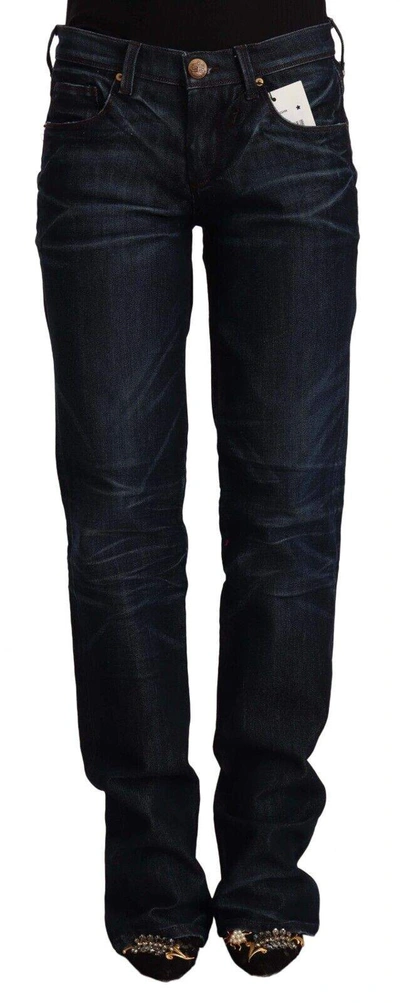 Shop Ermanno Scervino Dark Blue Mid Waist Cotton Denim Straight Jeans