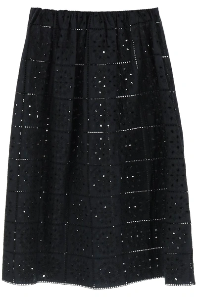 Shop Ganni Broderie Anglaise Midi Skirt In Black