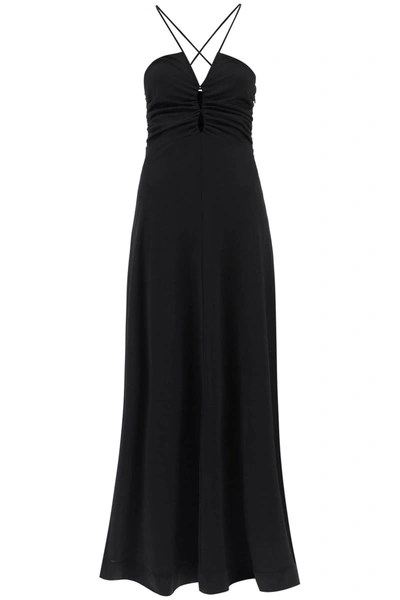 Shop Ganni Crepe Jersey Maxi Dress In Black