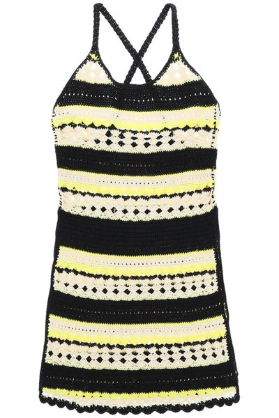 Shop Ganni Mini Crochet Dress In Mixed Colours