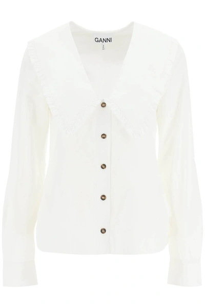 Shop Ganni Shirt With Peter Pan Collar In White