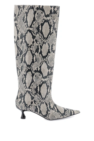 Shop Ganni Snake-printed Soft Slouchy High Boots In Mixed Colours