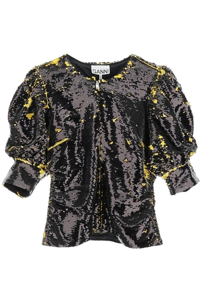 Shop Ganni Two-tone Sequin Top In Mixed Colours
