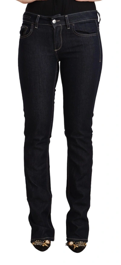 Gf Ferre' Black Cotton Stretch Low Waist Skinny Denim Jeans In Black