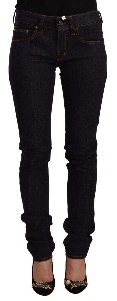 Gf Ferre' Black Mid Waist Cotton Denim Skinny Jeans In Black