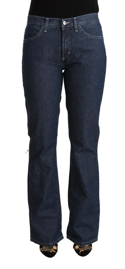 Shop Gf Ferre' Blue Cotton Mid Waist Flared Denim Jeans