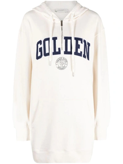 Shop Golden Goose Logo Appliqué Hoodie Dress In White