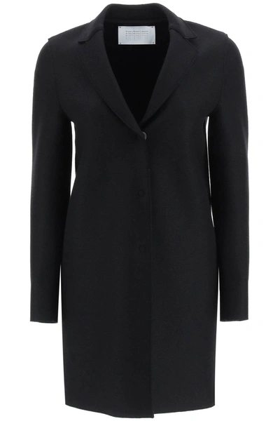 Shop Harris Wharf London Double-breasted Coat In Pressed Wool In Black