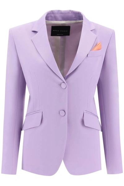 Shop Hebe Studio Goldie Satin Blazer In Purple