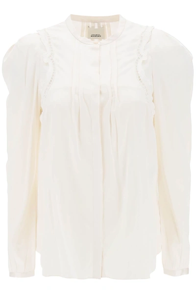 Shop Isabel Marant Joanea Satin Blouse With Cutwork Embroideries In White
