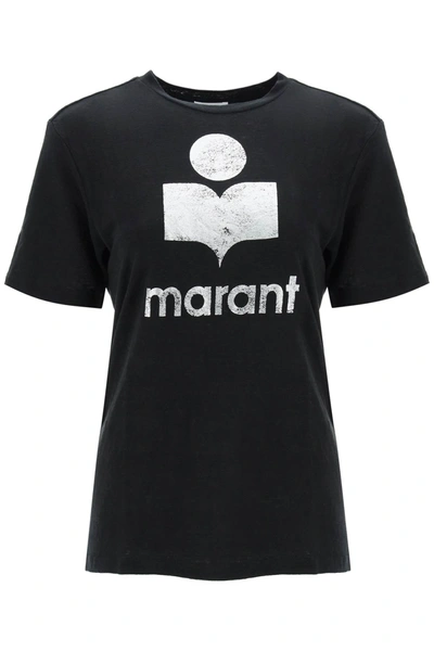 Shop Marant Etoile Isabel  'zewel' T-shirt With Metallic Logo In Black
