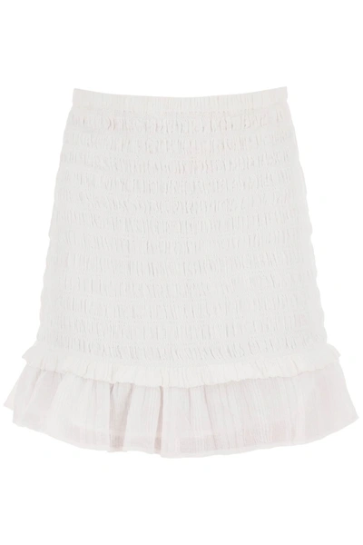 Shop Marant Etoile Isabel  Smocked Cotton Dorela Mini Skirt In White