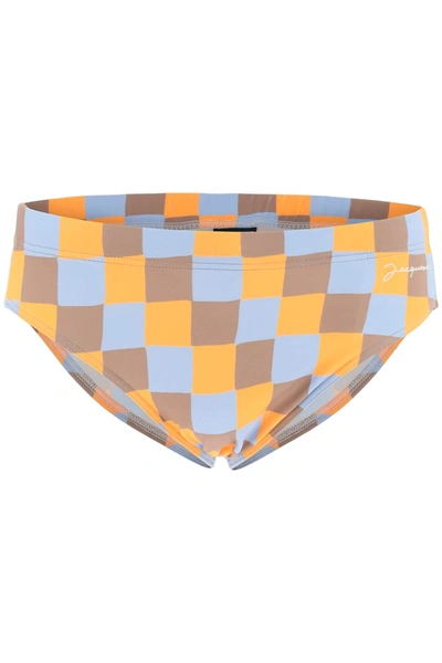 Shop Jacquemus 'orange Damier' Swim Briefs In Multicolor