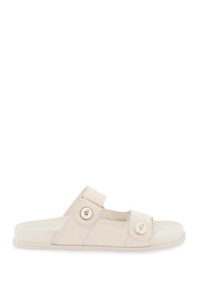 Jimmy Choo Fayence Faux Pearl-embellished Leather Slides In White