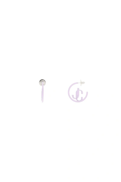 Shop Jimmy Choo Jc Monogram Hoops Earrings In Purple