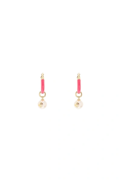 Shop Jimmy Choo Hoop Earrings With Pearls In Mixed Colours