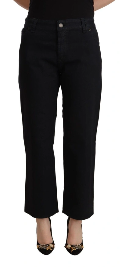 Shop John Galliano Black Cotton Flared Cropped High Waist Denim Jeans