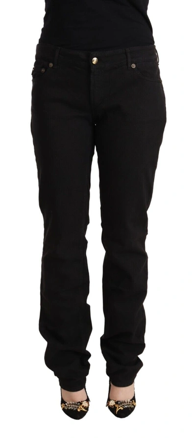 Shop Just Cavalli Black Mid Waist Denim Cotton Skinny Jeans