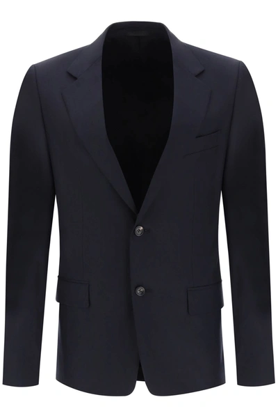 Shop Lanvin Single-breasted Jacket In Light Wool In Blue