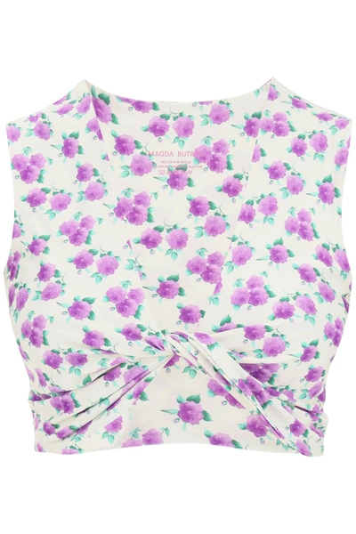 Shop Magda Butrym Floral Printed Twisted Swim Top In Mixed Colours