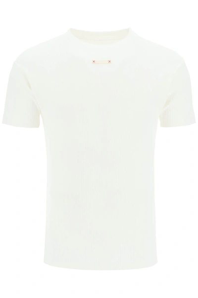 Shop Maison Margiela Ribbed Cotton T-shirt In White