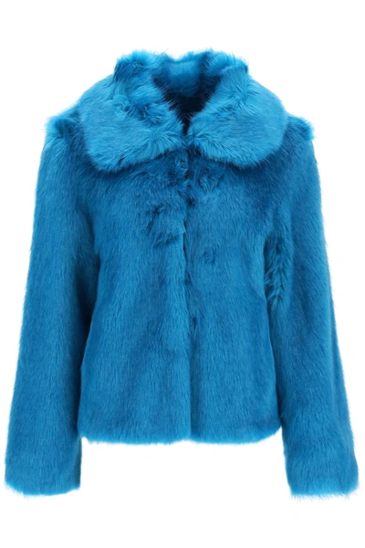 Shop Marciano By Guess 'gwenda' Faux Fur Jacket In Blue