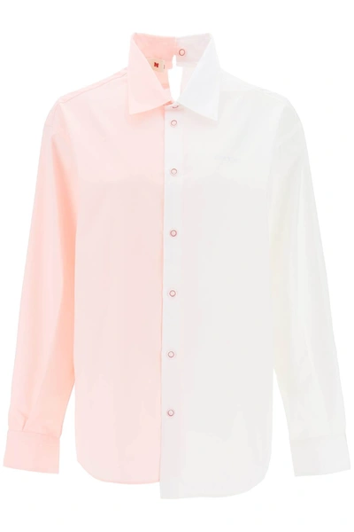 Shop Marni Asymmetrical Two-tone Shirt In Mixed Colours