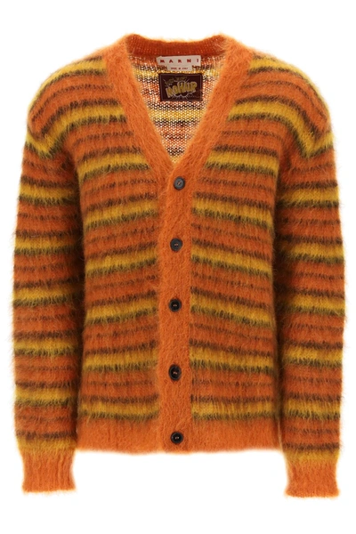 Shop Marni Cardigan In Striped Brushed Mohair In Mixed Colours