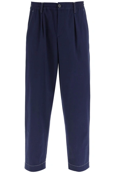 Shop Marni Cotton Cropped Trousers In Blue