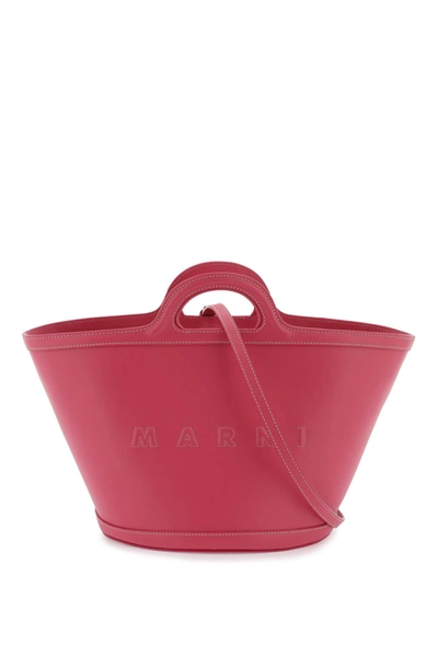 Shop Marni Leather Small Tropicalia Bucket Bag In Pink